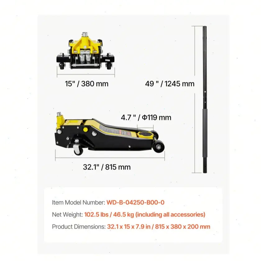 Vevor Low Profile Aluminum Steel Racing Floor Jack with Dual Pump Lift for Automotive Applications