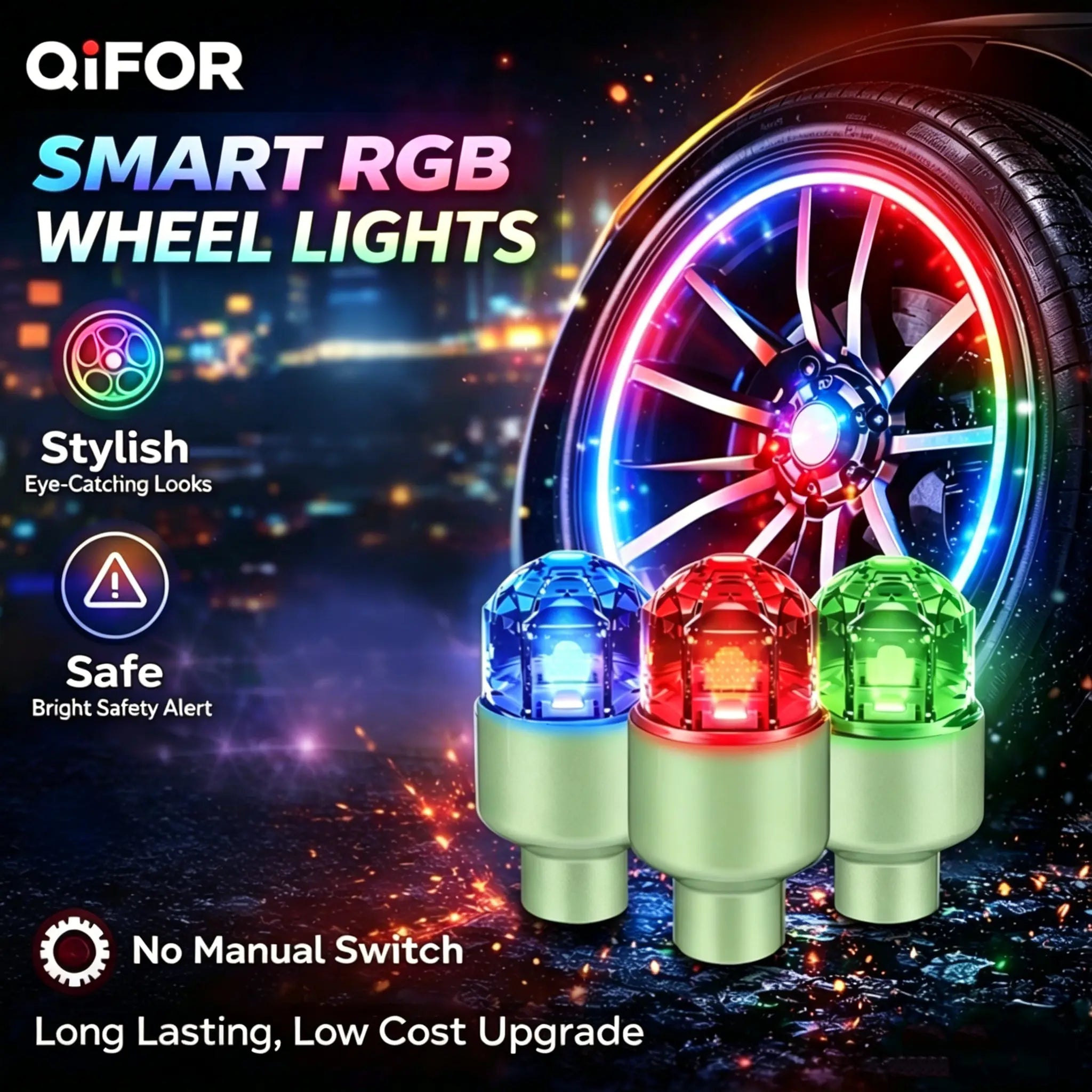 QIFOR LED Wheel Light Luminous Car Tire Valve Caps Vibration-Sensitive LED Tire Valve Cap-Bicycle Car Motorcycle Tire Led