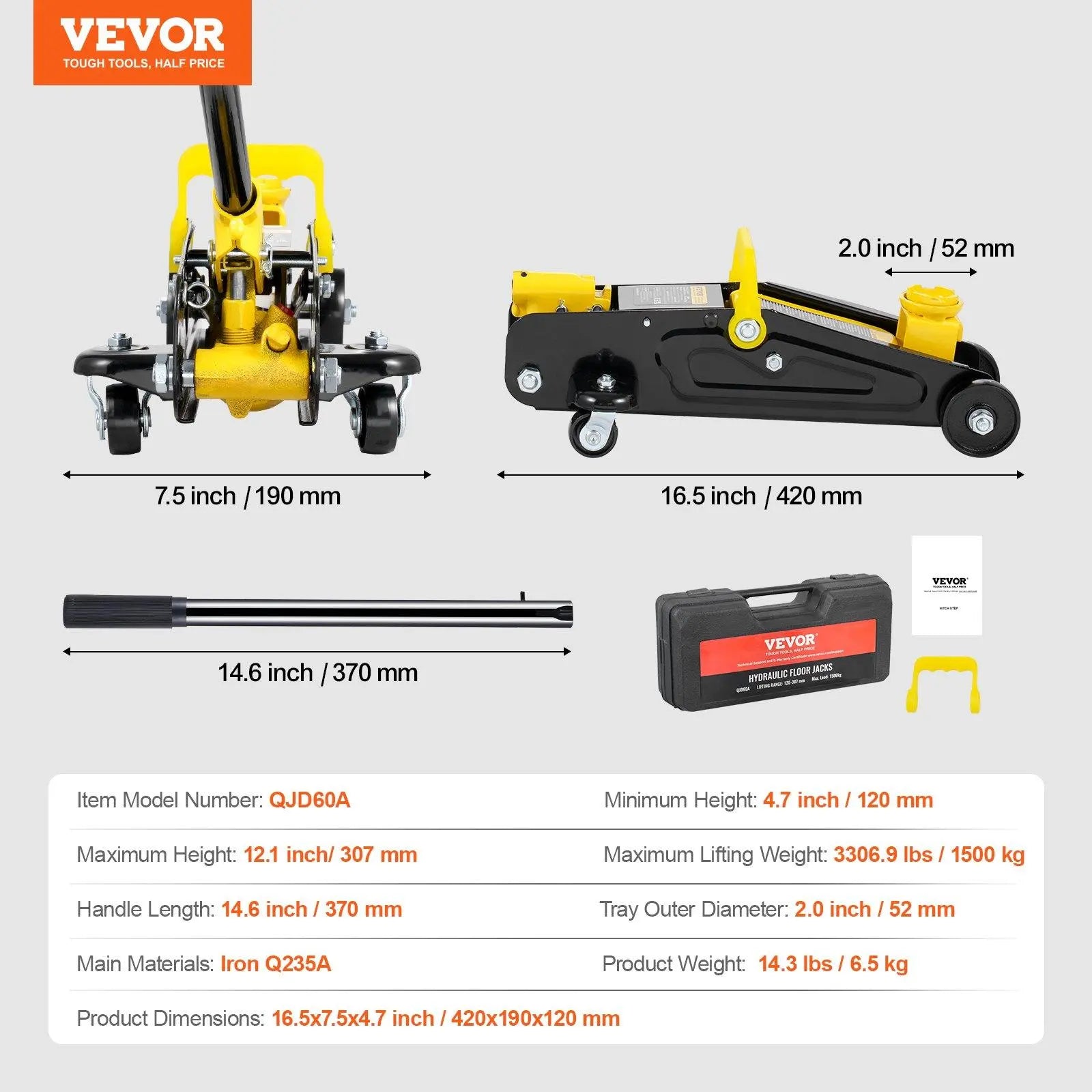 Vevor Low Profile Aluminum Steel Racing Floor Jack with Dual Pump Lift for Automotive Applications