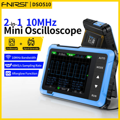 FNIRSI DSO-510 2-in-1 Handheld Oscilloscope and DDS Signal Generator, Portable Digital Automotive Oscilloscope with 2.8-Inch TFT Display, 10MHz Bandwidth, 48MS/s Sampling Rate, and Trigger Function
