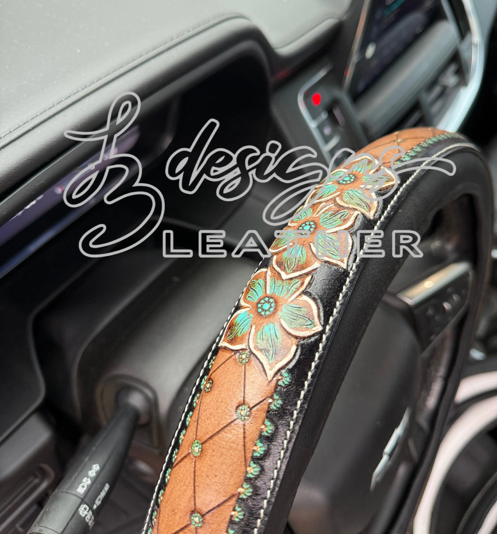 Turquoise Floral Steering Wheel Cover