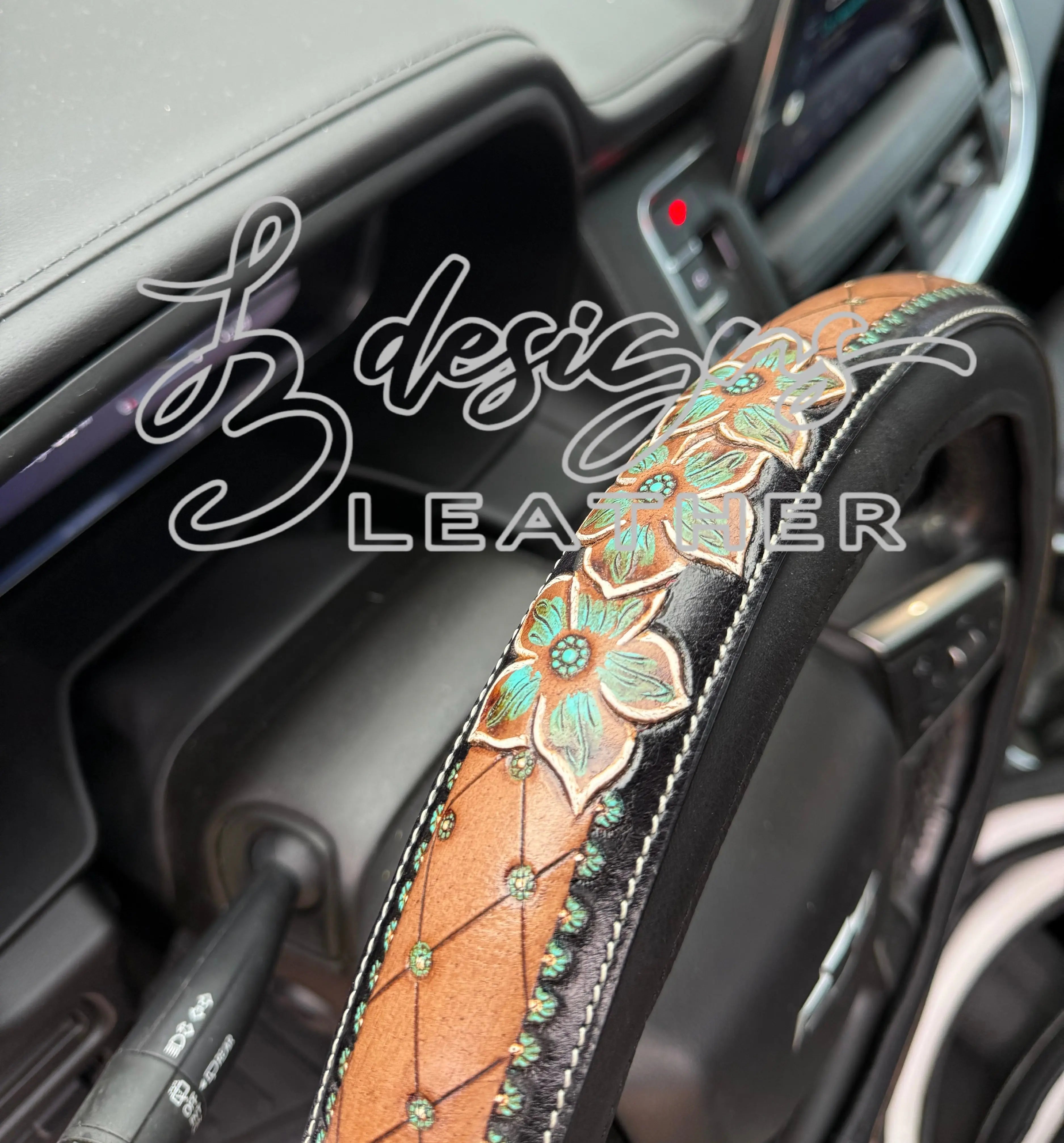 Turquoise Floral Steering Wheel Cover