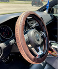Classic Brown Western Floral Steering Wheel Cover in Tooled Leather