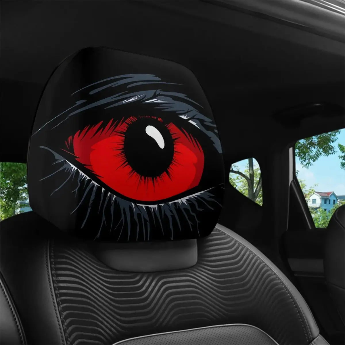 Gm-Compatible 2-Pcs Red Devil'S Eye Car Seat Headrest Covers - Red & Black Gothic Design, Washable Cotton Vehicle Accessories, Auto Accessories for Car Fathersdaygift Car Decor