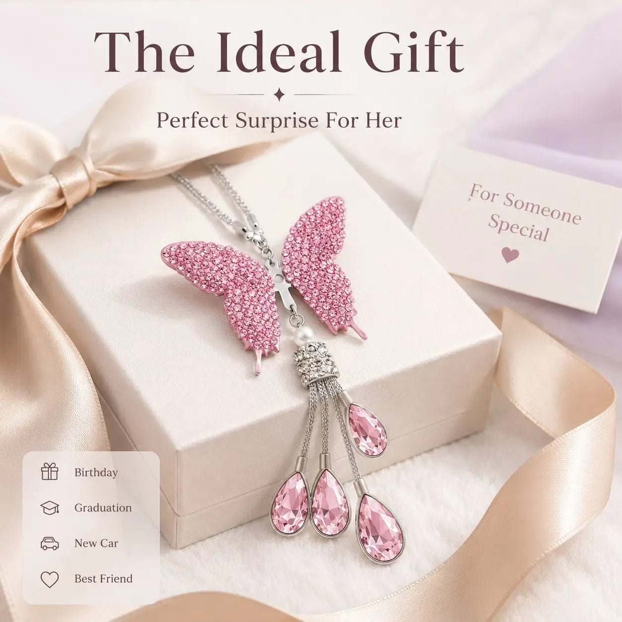 Diamond Butterfly Tassel Rearview Mirror Ornament - Rhinestone Car Accessory for Interior Enhancement, Perfect Gift Option