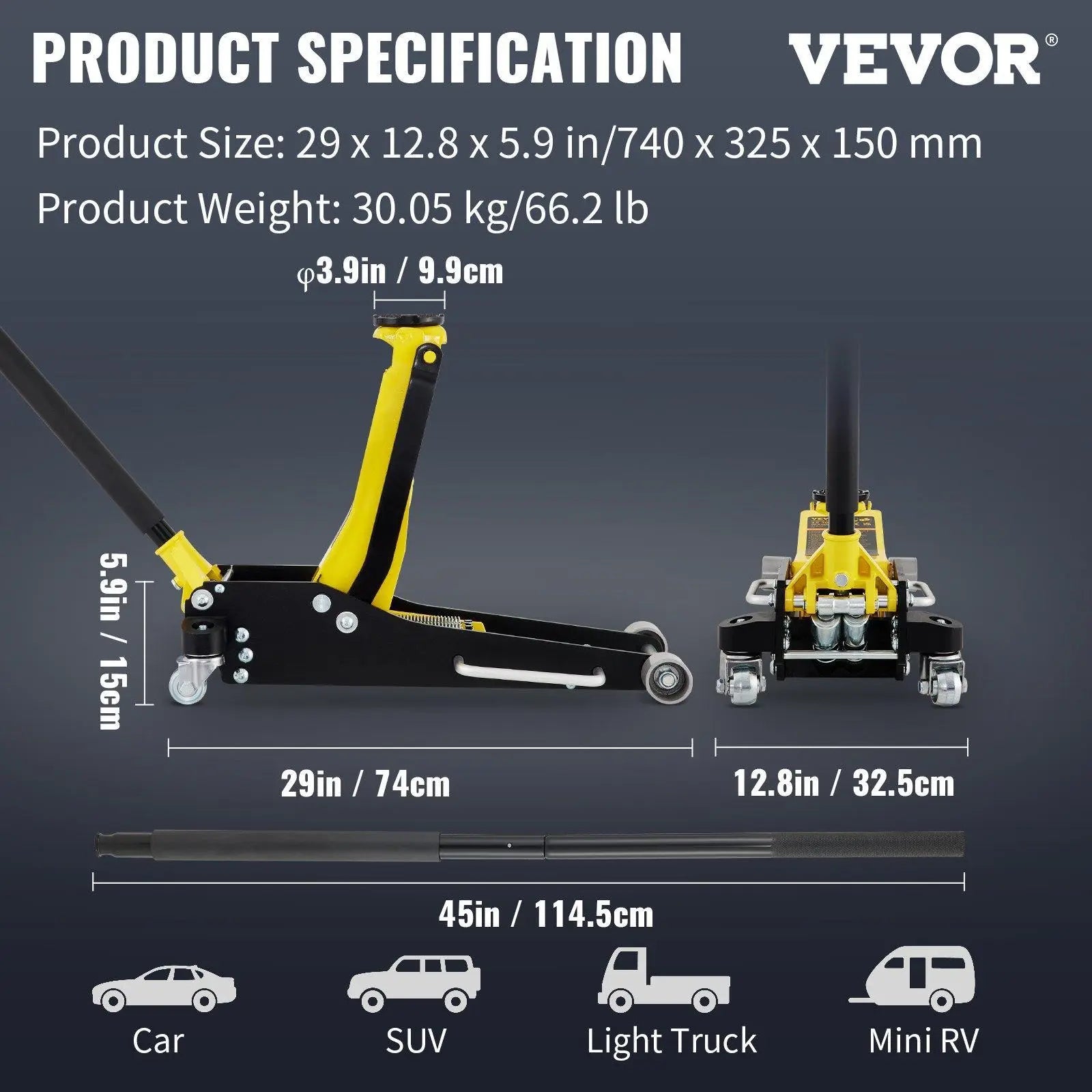 Vevor Low Profile Aluminum Steel Racing Floor Jack with Dual Pump Lift for Automotive Applications