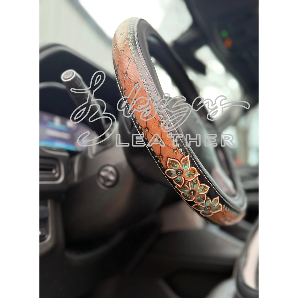 Turquoise Floral Steering Wheel Cover