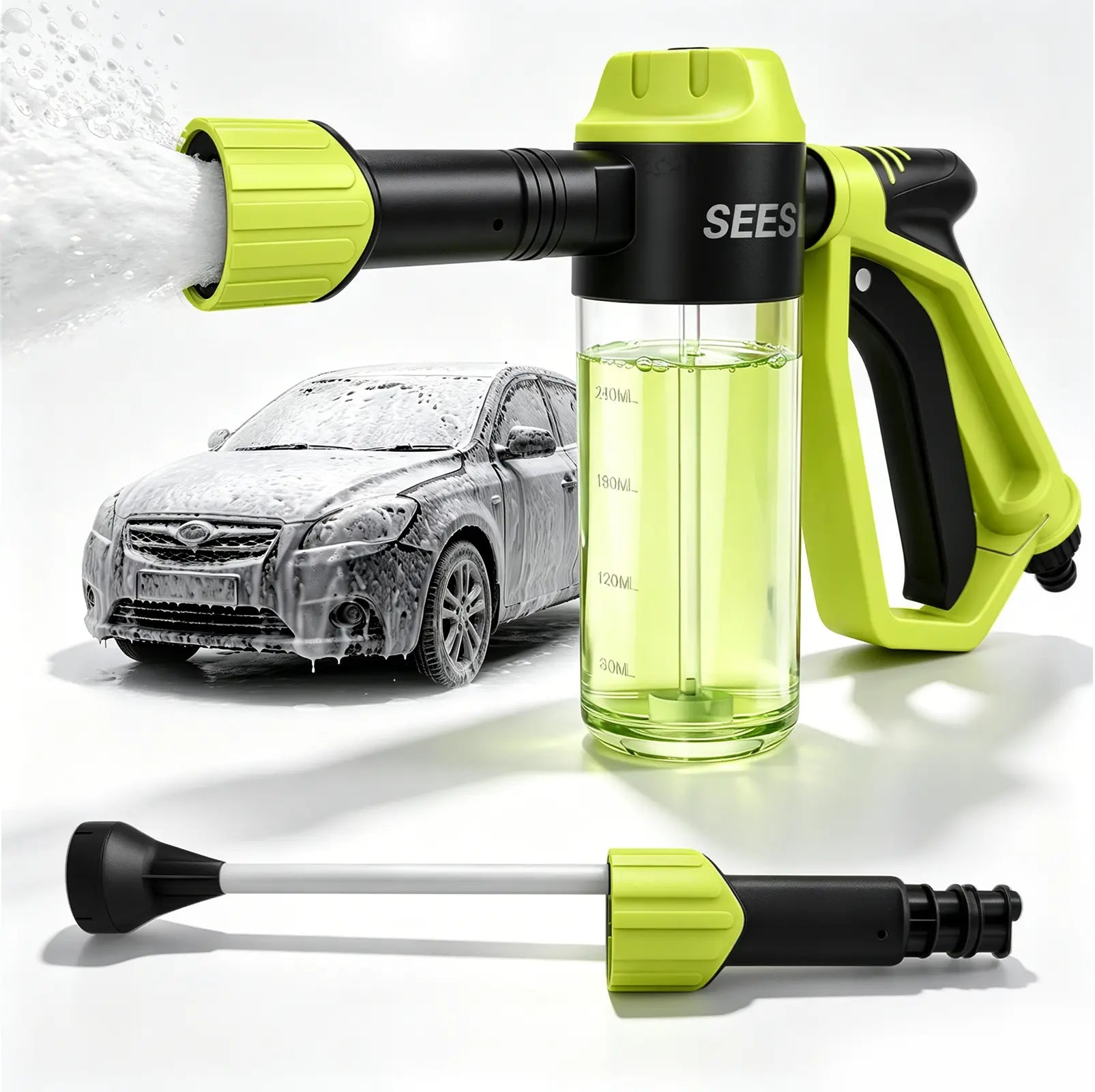 Seese Premium Foam Cannon for Garden Hose - High-Pressure Car Wash Foam Gun with 3 Spray Modes for Vehicles, Including Cars, Trucks, RVs, and Motorcycles