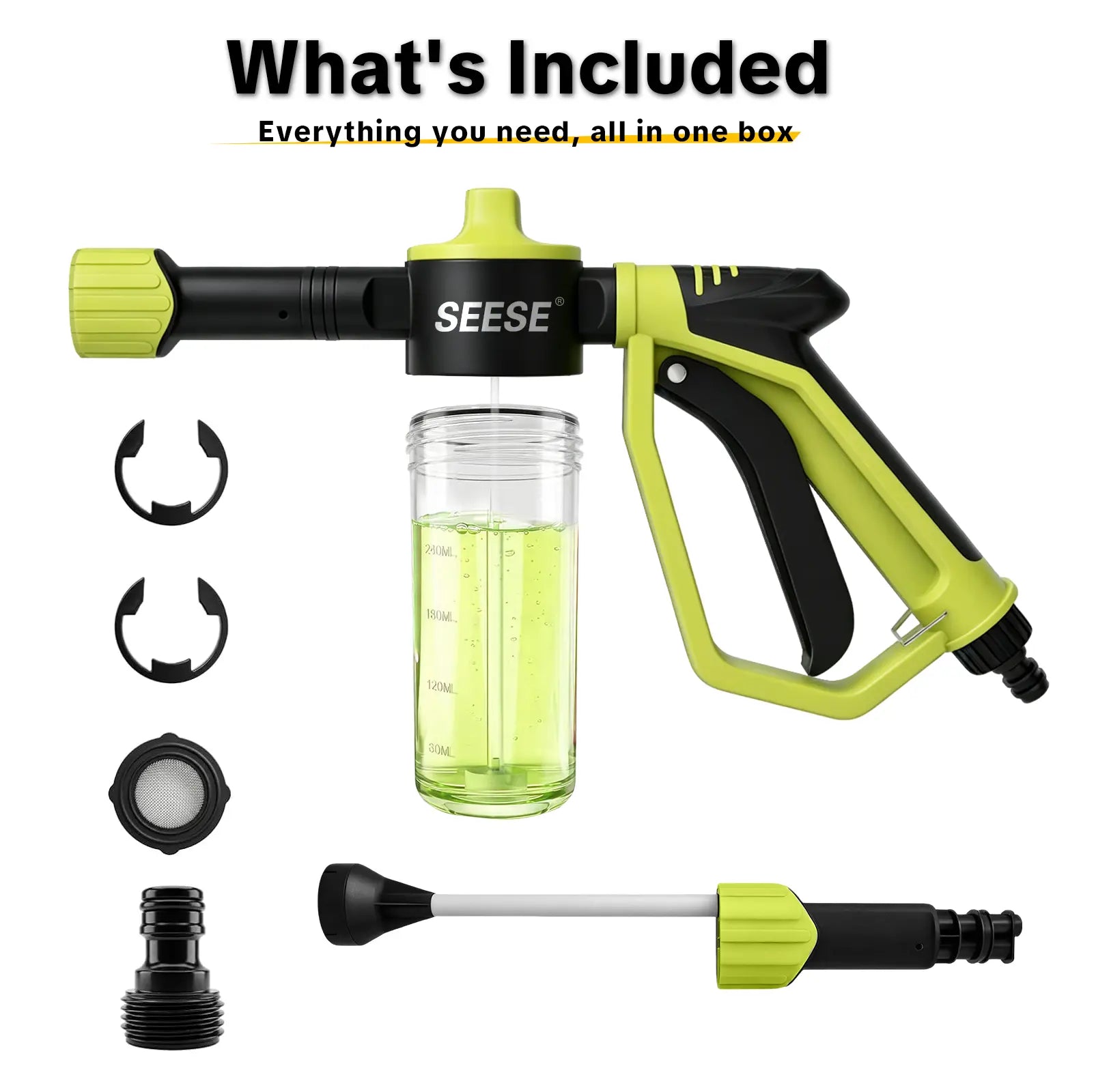 Seese Premium Foam Cannon for Garden Hose - High-Pressure Car Wash Foam Gun with 3 Spray Modes for Vehicles, Including Cars, Trucks, RVs, and Motorcycles