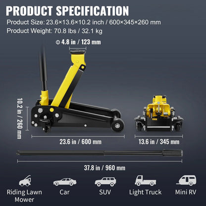 Vevor Low Profile Aluminum Steel Racing Floor Jack with Dual Pump Lift for Automotive Applications