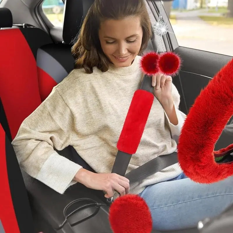 45Pcs Car Seat Covers & Interior Accessories Set, Car Accessory: Car Interior Kit, Thin Summer Polyester Five-Seat Car Seat Covers, Plush Steering Wheel Cover and Other Ornaments, Suitable for Most Cars and Suvs