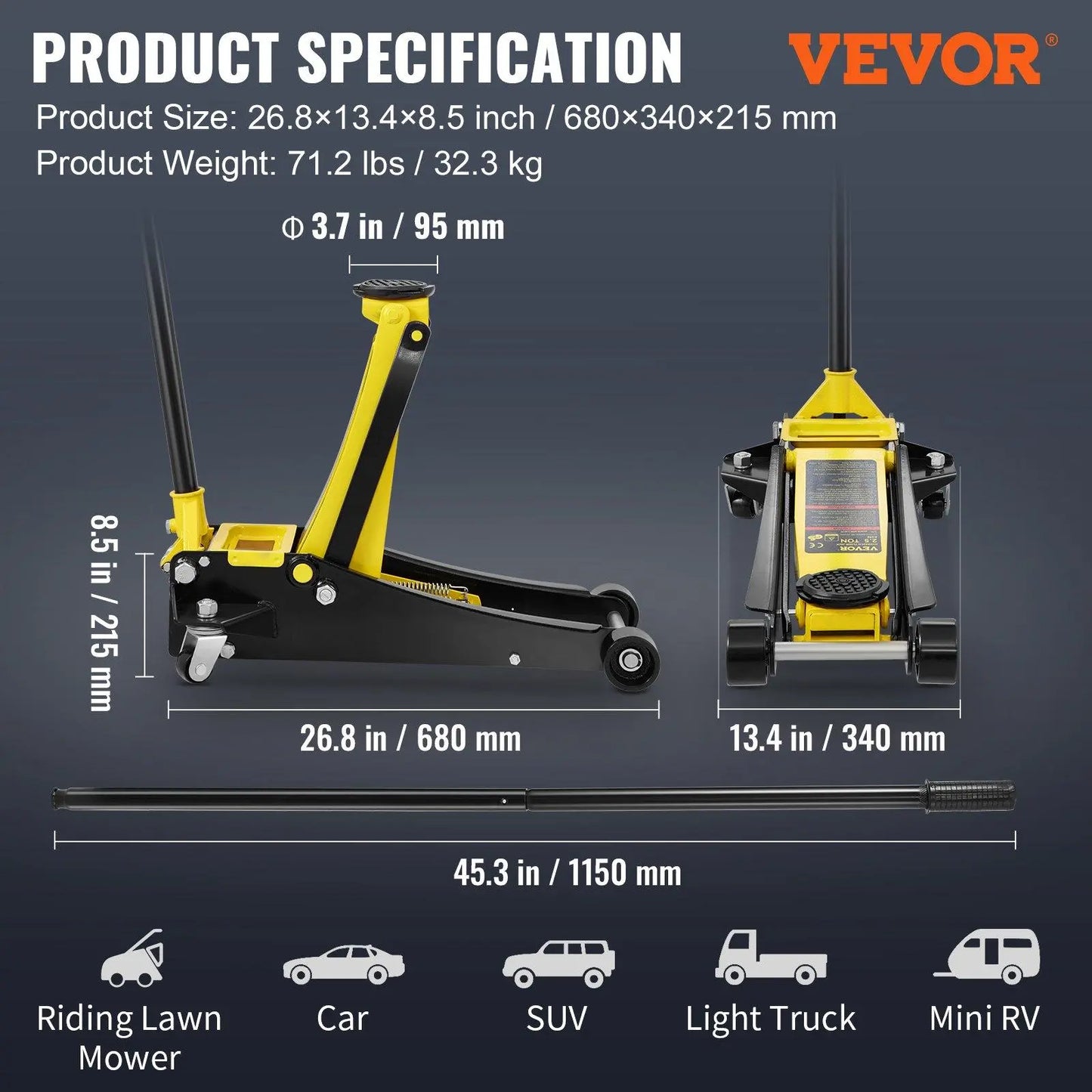Vevor Low Profile Aluminum Steel Racing Floor Jack with Dual Pump Lift for Automotive Applications