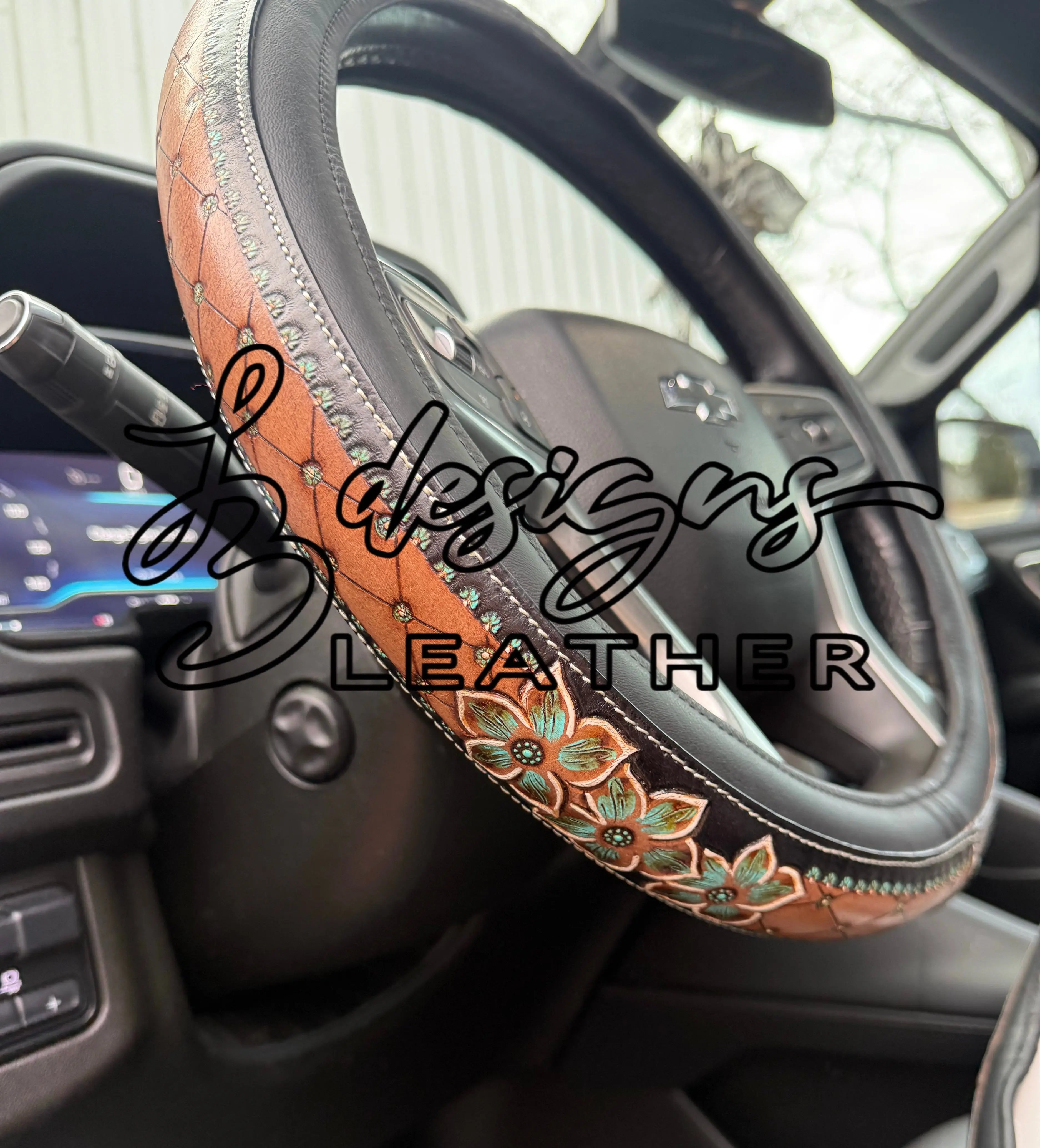 Turquoise Floral Steering Wheel Cover
