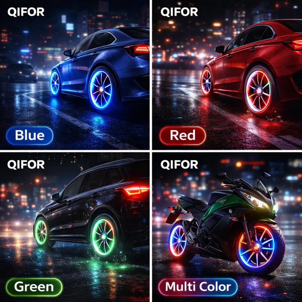 QIFOR LED Wheel Light Luminous Car Tire Valve Caps Vibration-Sensitive LED Tire Valve Cap-Bicycle Car Motorcycle Tire Led