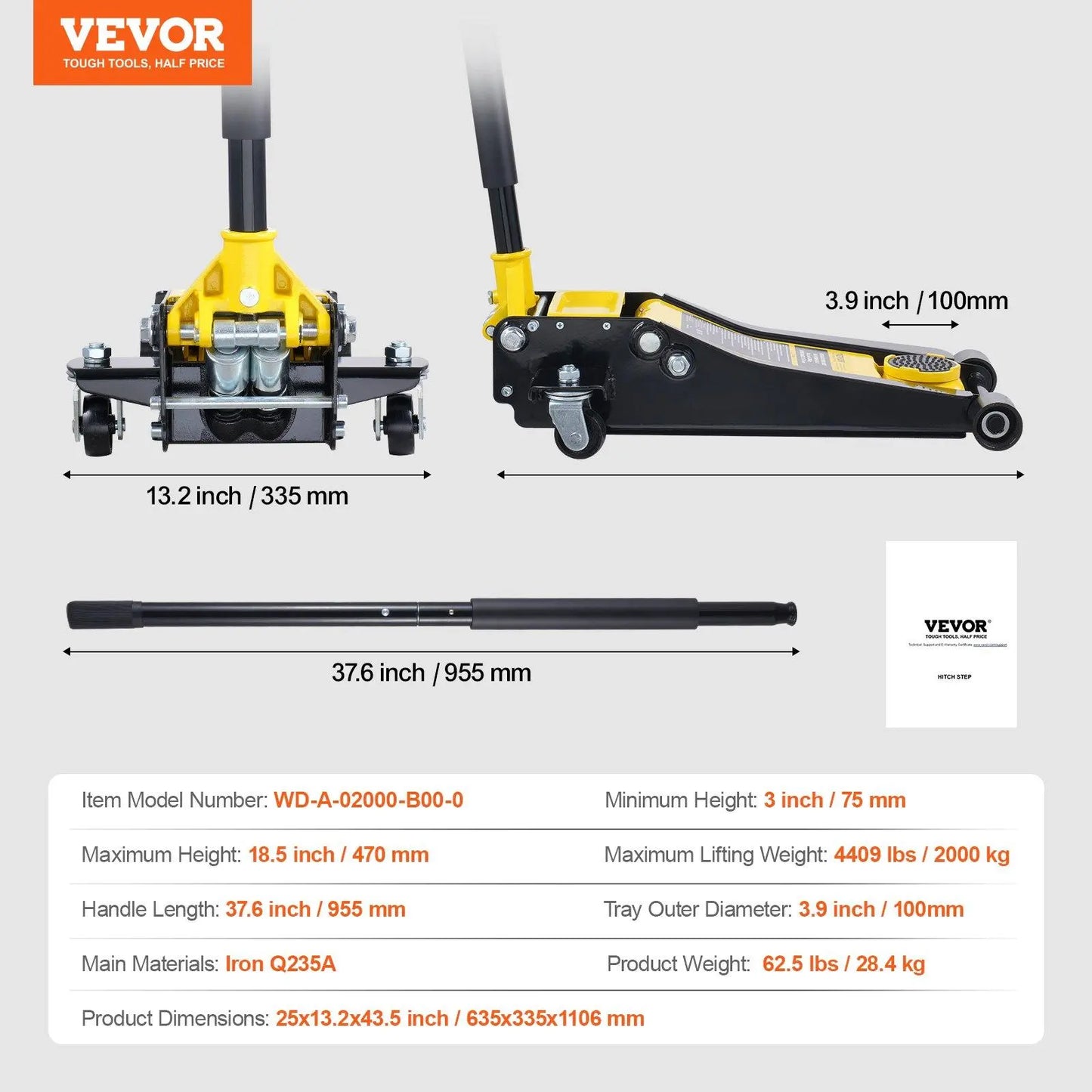 Vevor Low Profile Aluminum Steel Racing Floor Jack with Dual Pump Lift for Automotive Applications
