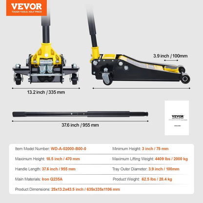 Vevor Low Profile Aluminum Steel Racing Floor Jack with Dual Pump Lift for Automotive Applications