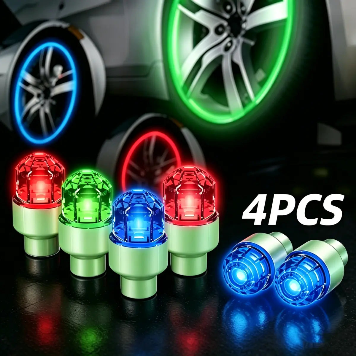 QIFOR LED Wheel Light Luminous Car Tire Valve Caps Vibration-Sensitive LED Tire Valve Cap-Bicycle Car Motorcycle Tire Led