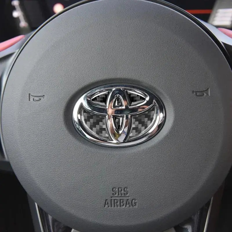 1 Count Carbon Fiber Car Steering Wheel Emblem Badge Sticker, Car Interior Decorative, Automotive Decoration, Auto Accessories for Toyota Corolla, Avalon, Supra, Prius and RAV4