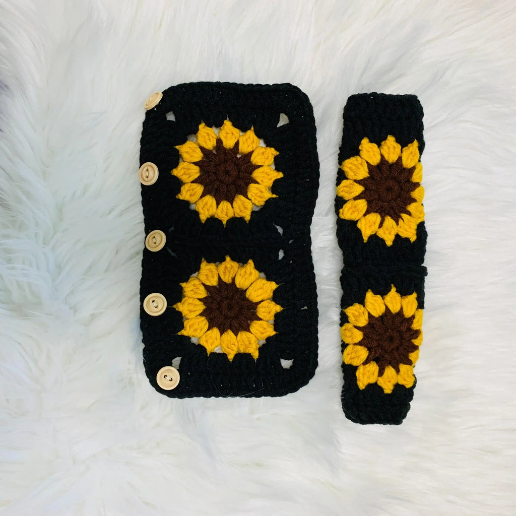 Sunflower Design Universal Non-Slip Steering Wheel Cover - Crochet Car Accessory