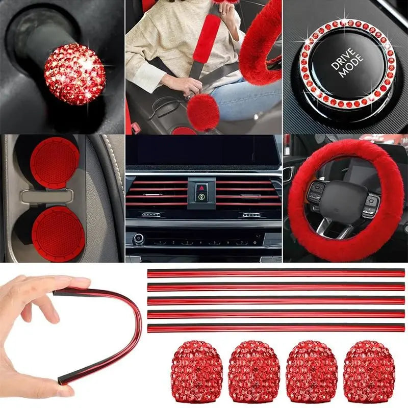 45Pcs Car Seat Covers & Interior Accessories Set, Car Accessory: Car Interior Kit, Thin Summer Polyester Five-Seat Car Seat Covers, Plush Steering Wheel Cover and Other Ornaments, Suitable for Most Cars and Suvs