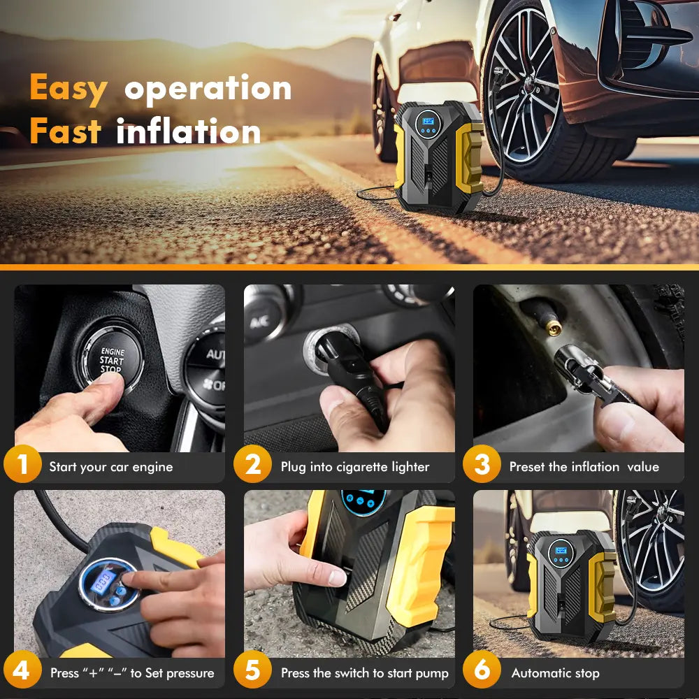 Effortless Tire Inflation with the 12V 150PSI Portable Automotive Air Compressor - Your Ultimate Travel Companion