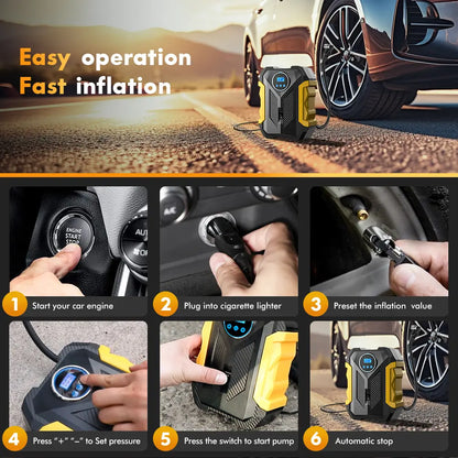 Effortless Tire Inflation with the 12V 150PSI Portable Automotive Air Compressor - Your Ultimate Travel Companion