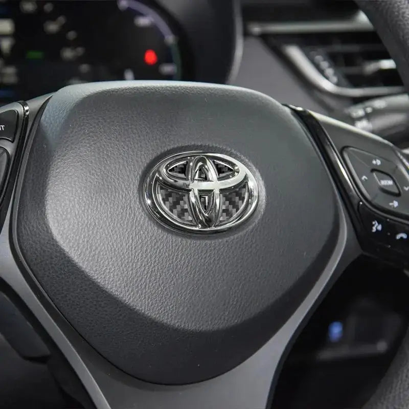 1 Count Carbon Fiber Car Steering Wheel Emblem Badge Sticker, Car Interior Decorative, Automotive Decoration, Auto Accessories for Toyota Corolla, Avalon, Supra, Prius and RAV4