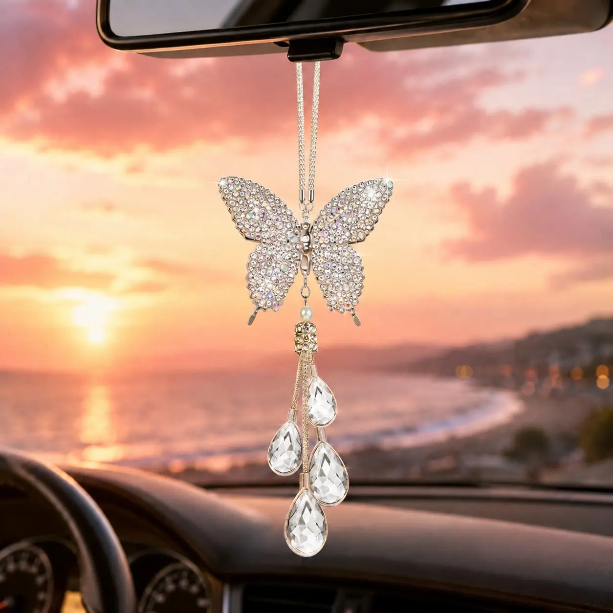 Diamond Butterfly Tassel Rearview Mirror Ornament - Rhinestone Car Accessory for Interior Enhancement, Perfect Gift Option