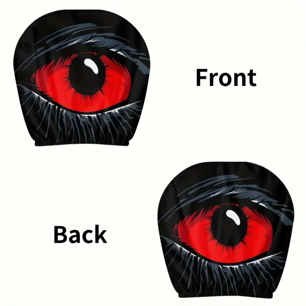 Gm-Compatible 2-Pcs Red Devil'S Eye Car Seat Headrest Covers - Red & Black Gothic Design, Washable Cotton Vehicle Accessories, Auto Accessories for Car Fathersdaygift Car Decor