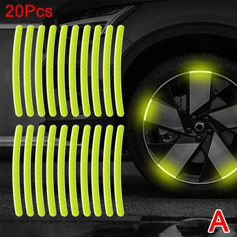 20-Piece Reflective Safety Stickers for Motorcycle Tire Rims - Enhanced Night Visibility Warning Decals for Wheels