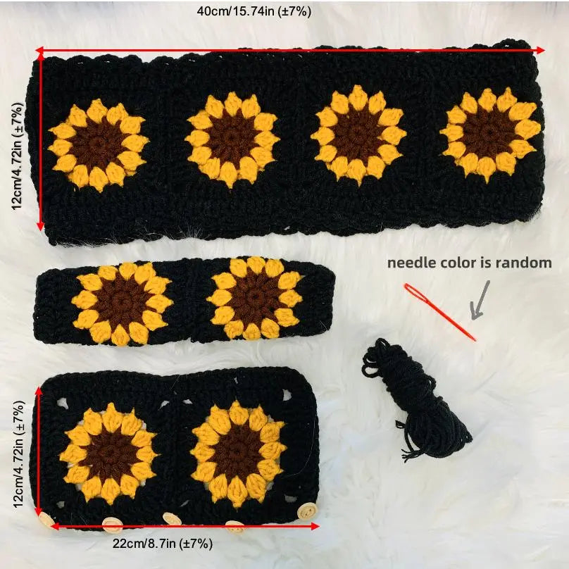 Sunflower Design Universal Non-Slip Steering Wheel Cover - Crochet Car Accessory