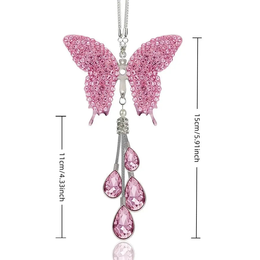 Diamond Butterfly Tassel Rearview Mirror Ornament - Rhinestone Car Accessory for Interior Enhancement, Perfect Gift Option