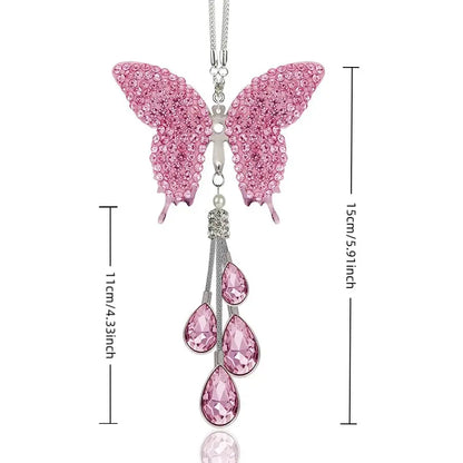 Diamond Butterfly Tassel Rearview Mirror Ornament - Rhinestone Car Accessory for Interior Enhancement, Perfect Gift Option