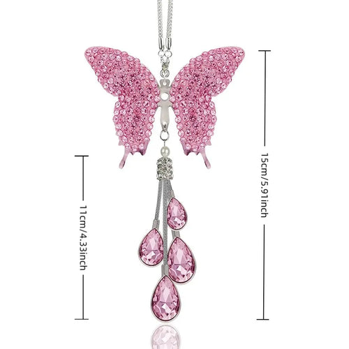 Diamond Butterfly Tassel Rearview Mirror Ornament - Rhinestone Car Accessory for Interior Enhancement, Perfect Gift Option