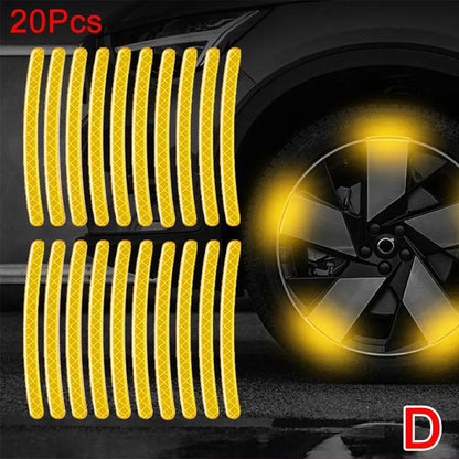 20-Piece Reflective Safety Stickers for Motorcycle Tire Rims - Enhanced Night Visibility Warning Decals for Wheels