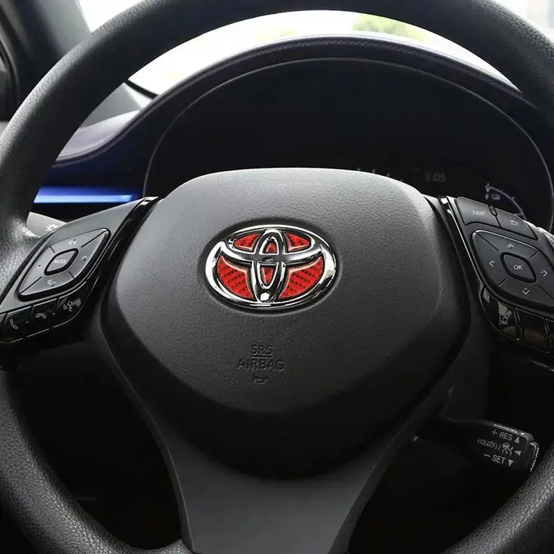 1 Count Carbon Fiber Car Steering Wheel Emblem Badge Sticker, Car Interior Decorative, Automotive Decoration, Auto Accessories for Toyota Corolla, Avalon, Supra, Prius and RAV4