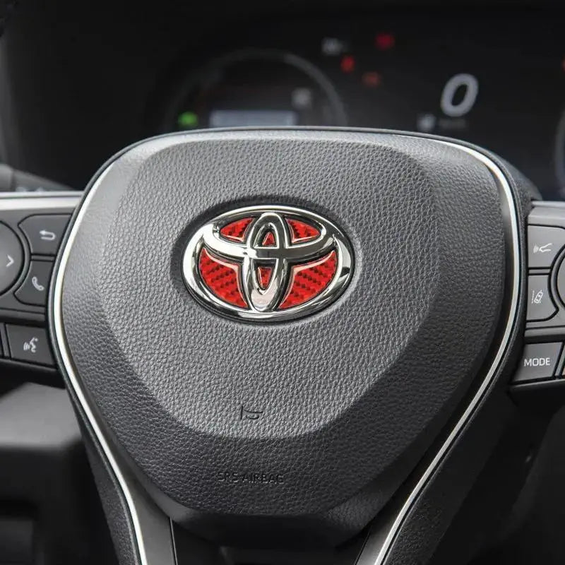1 Count Carbon Fiber Car Steering Wheel Emblem Badge Sticker, Car Interior Decorative, Automotive Decoration, Auto Accessories for Toyota Corolla, Avalon, Supra, Prius and RAV4