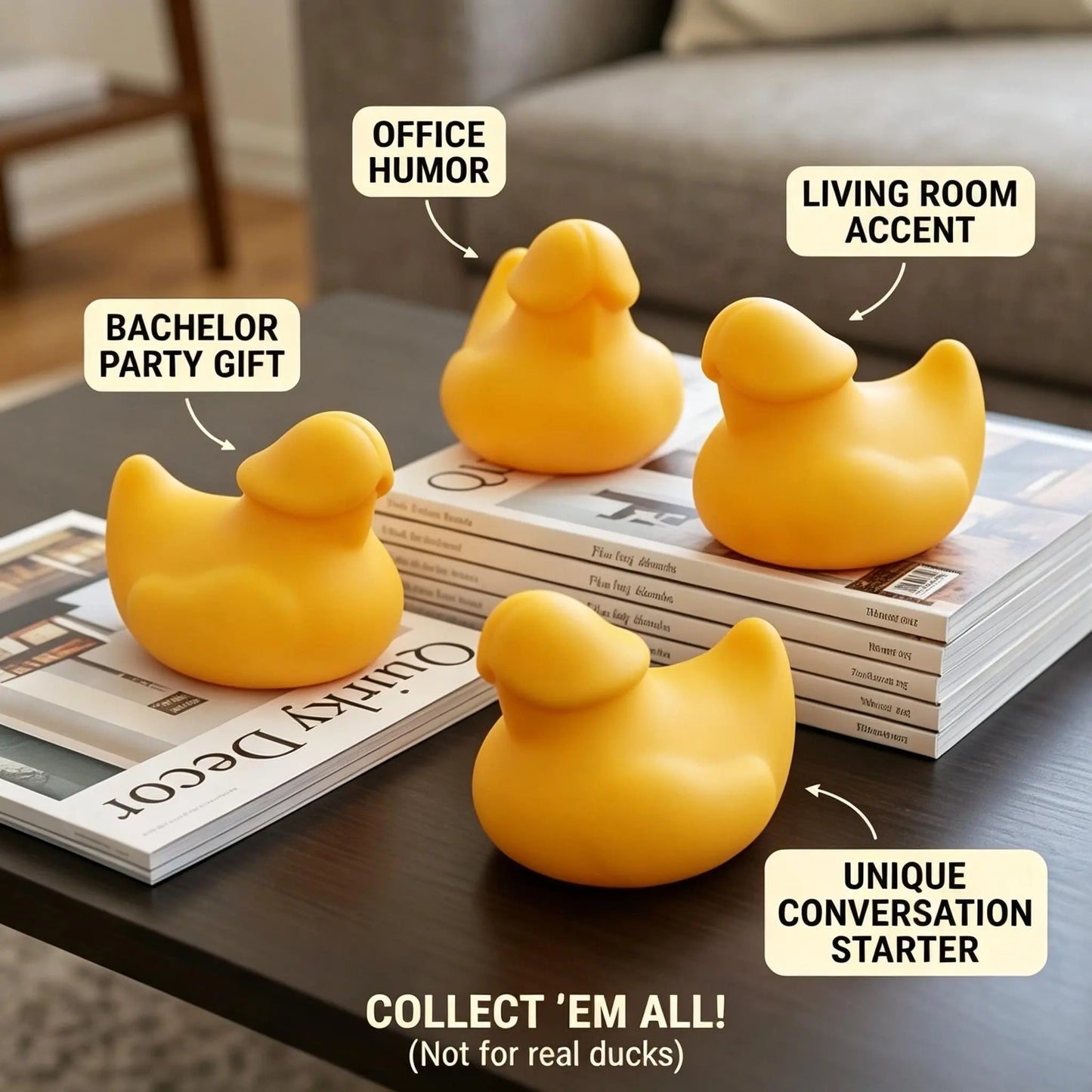 Set of 4 Miniature Duck Figurines | Humorous Car Dashboard Accessories | Novelty Prank Toys for Off-Road Enthusiasts | Office Desk Decoration | Squeeze & Quack Bath Duck