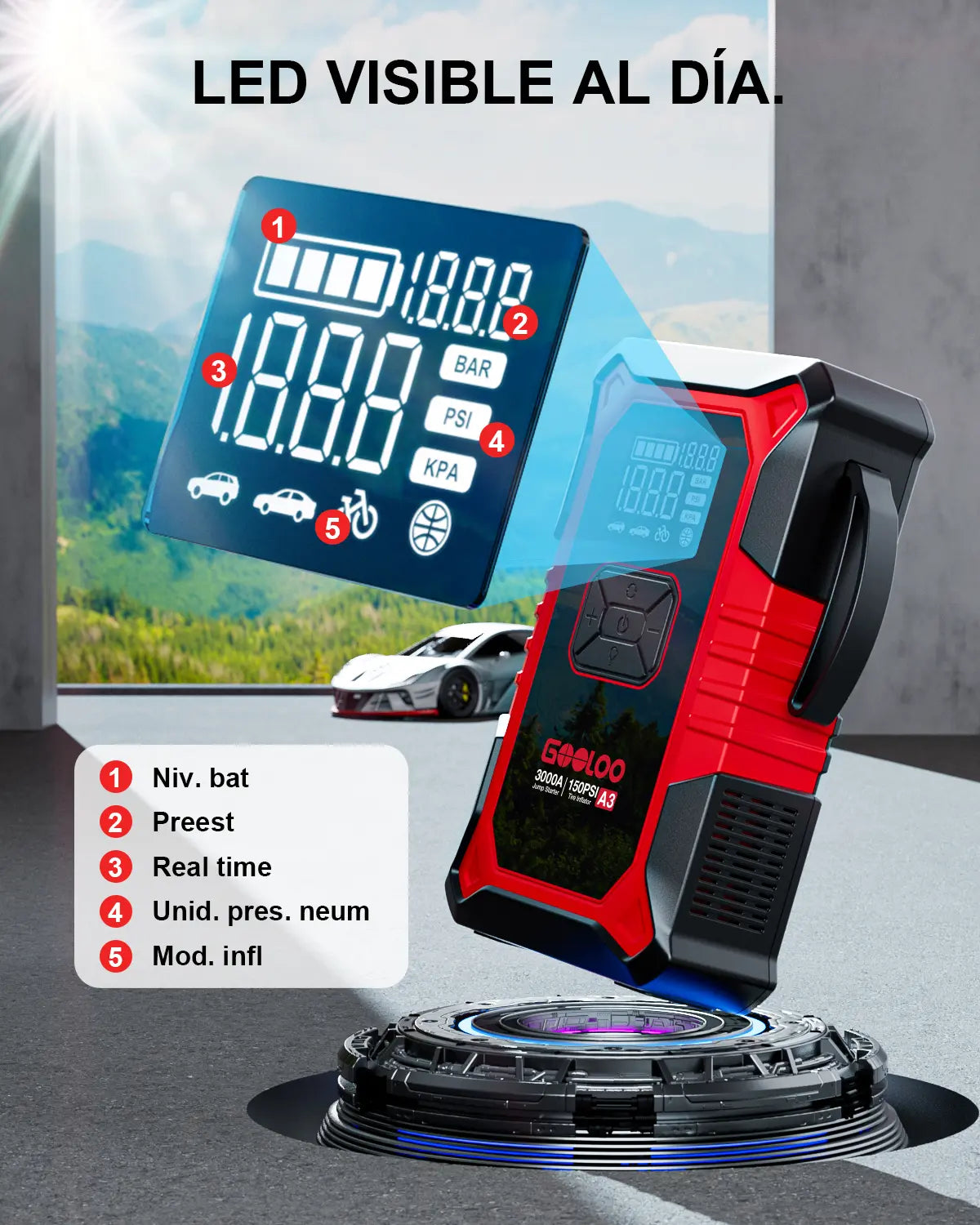 GOOLOO A3 3000A Battery Jump Starter and Air Compressor with Automatic Shut-off Tire Inflator, 150 PSI - Ultra-Safe 12V Lithium Jump Box, Perfect for Father's Day Gifts