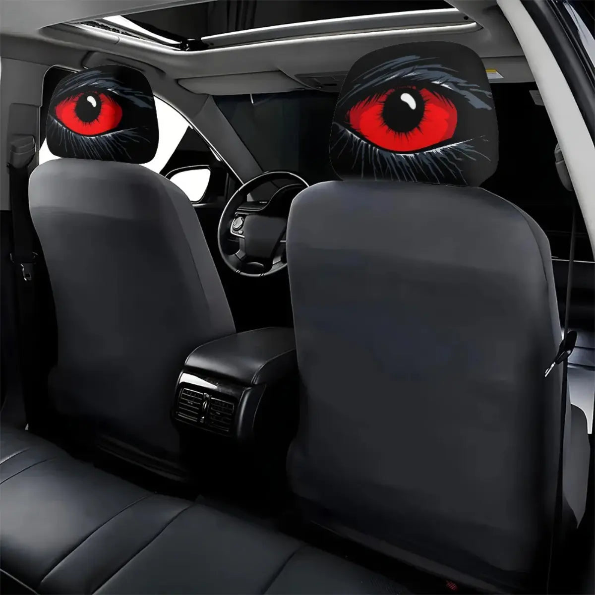 Gm-Compatible 2-Pcs Red Devil'S Eye Car Seat Headrest Covers - Red & Black Gothic Design, Washable Cotton Vehicle Accessories, Auto Accessories for Car Fathersdaygift Car Decor