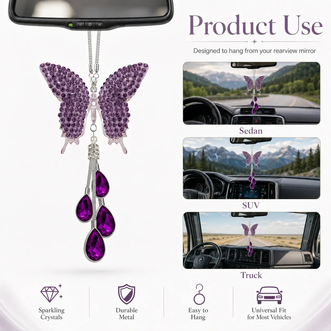 Diamond Butterfly Tassel Rearview Mirror Ornament - Rhinestone Car Accessory for Interior Enhancement, Perfect Gift Option