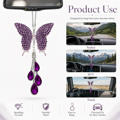 Diamond Butterfly Tassel Rearview Mirror Ornament - Rhinestone Car Accessory for Interior Enhancement, Perfect Gift Option