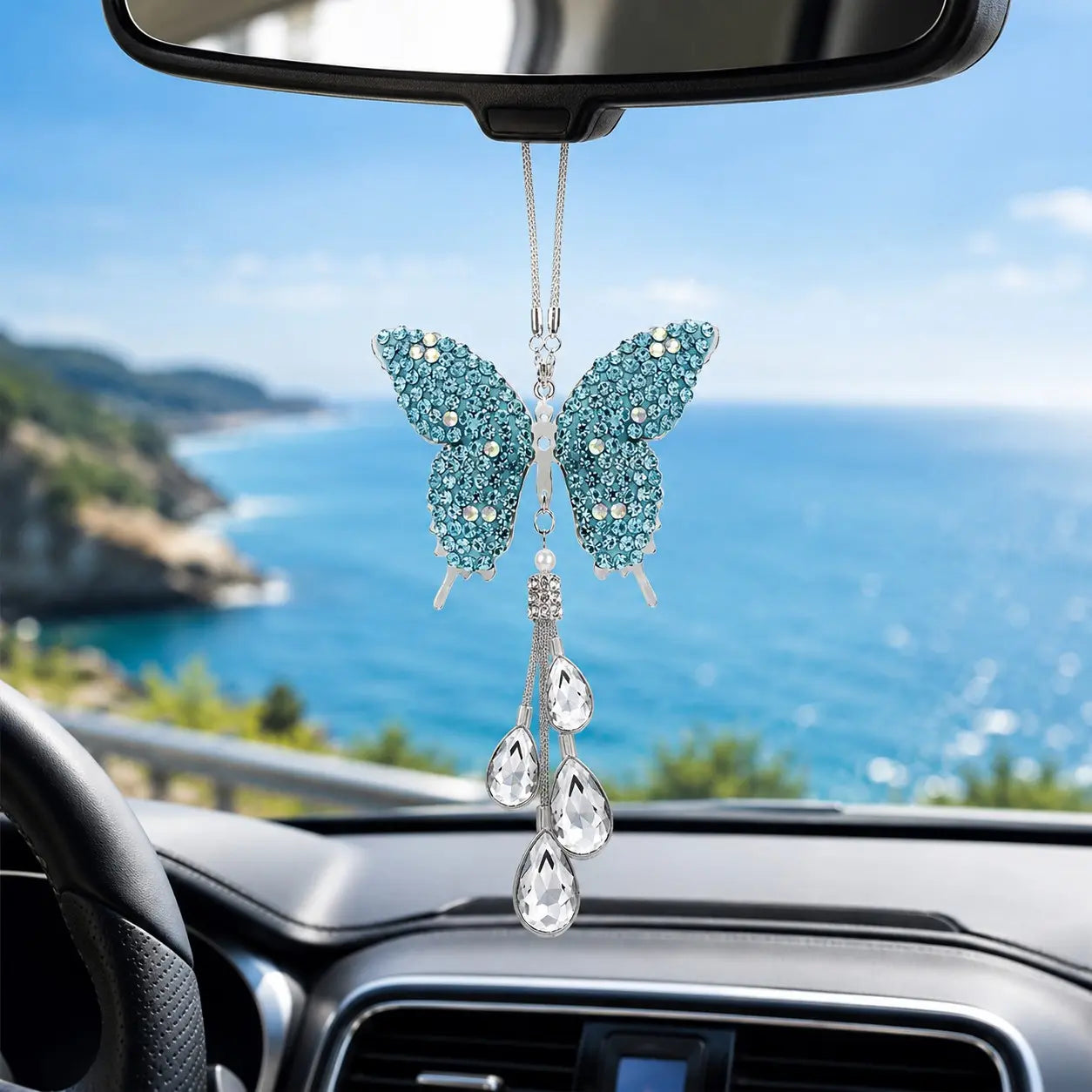 Diamond Butterfly Tassel Rearview Mirror Ornament - Rhinestone Car Accessory for Interior Enhancement, Perfect Gift Option