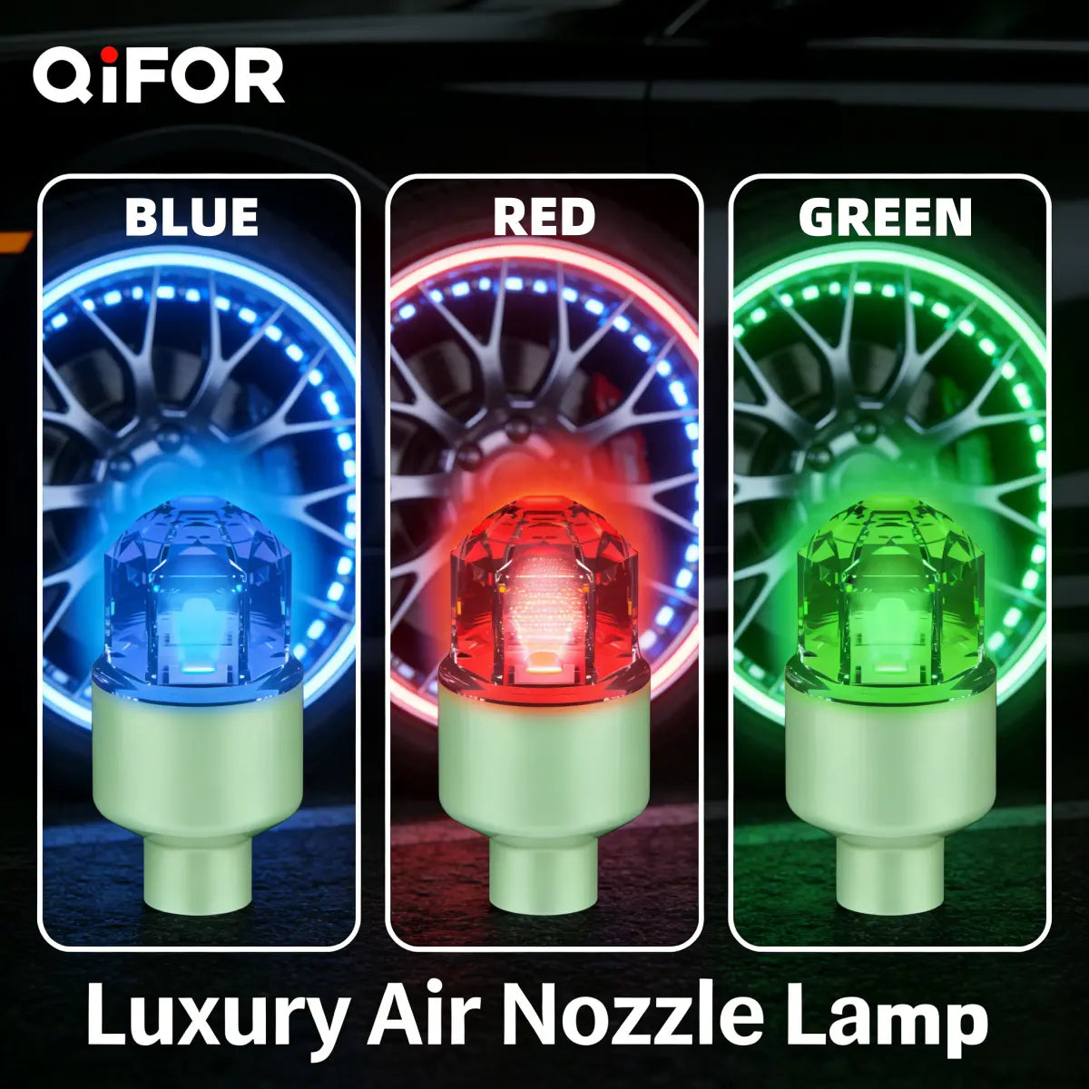 QIFOR LED Wheel Light Luminous Car Tire Valve Caps Vibration-Sensitive LED Tire Valve Cap-Bicycle Car Motorcycle Tire Led