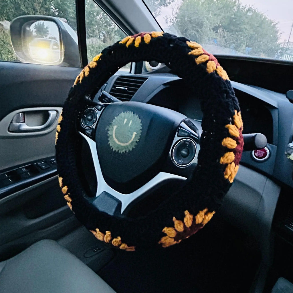 Sunflower Design Universal Non-Slip Steering Wheel Cover - Crochet Car Accessory