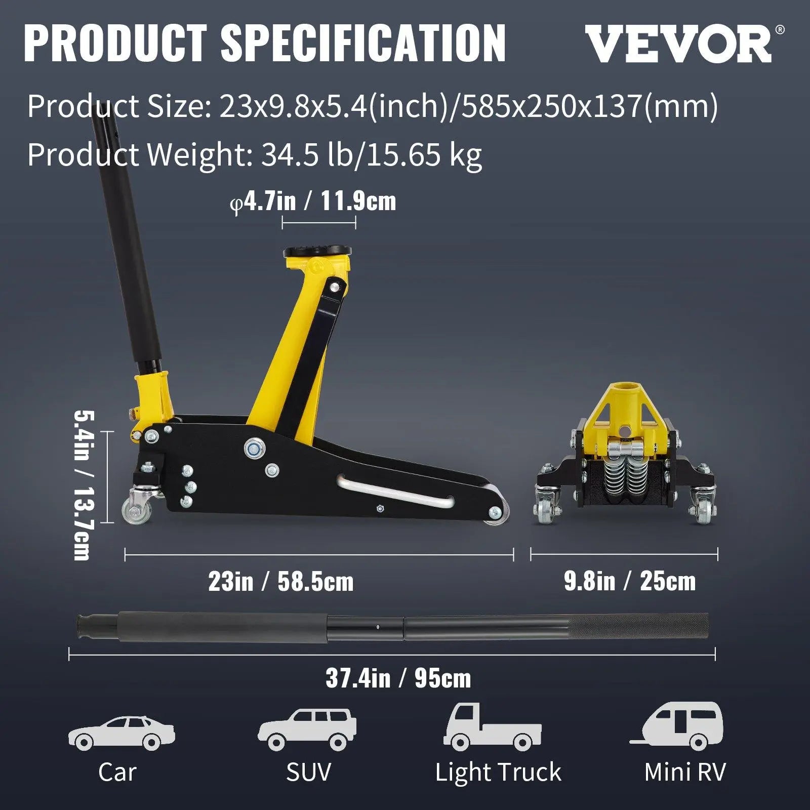 Vevor Low Profile Aluminum Steel Racing Floor Jack with Dual Pump Lift for Automotive Applications