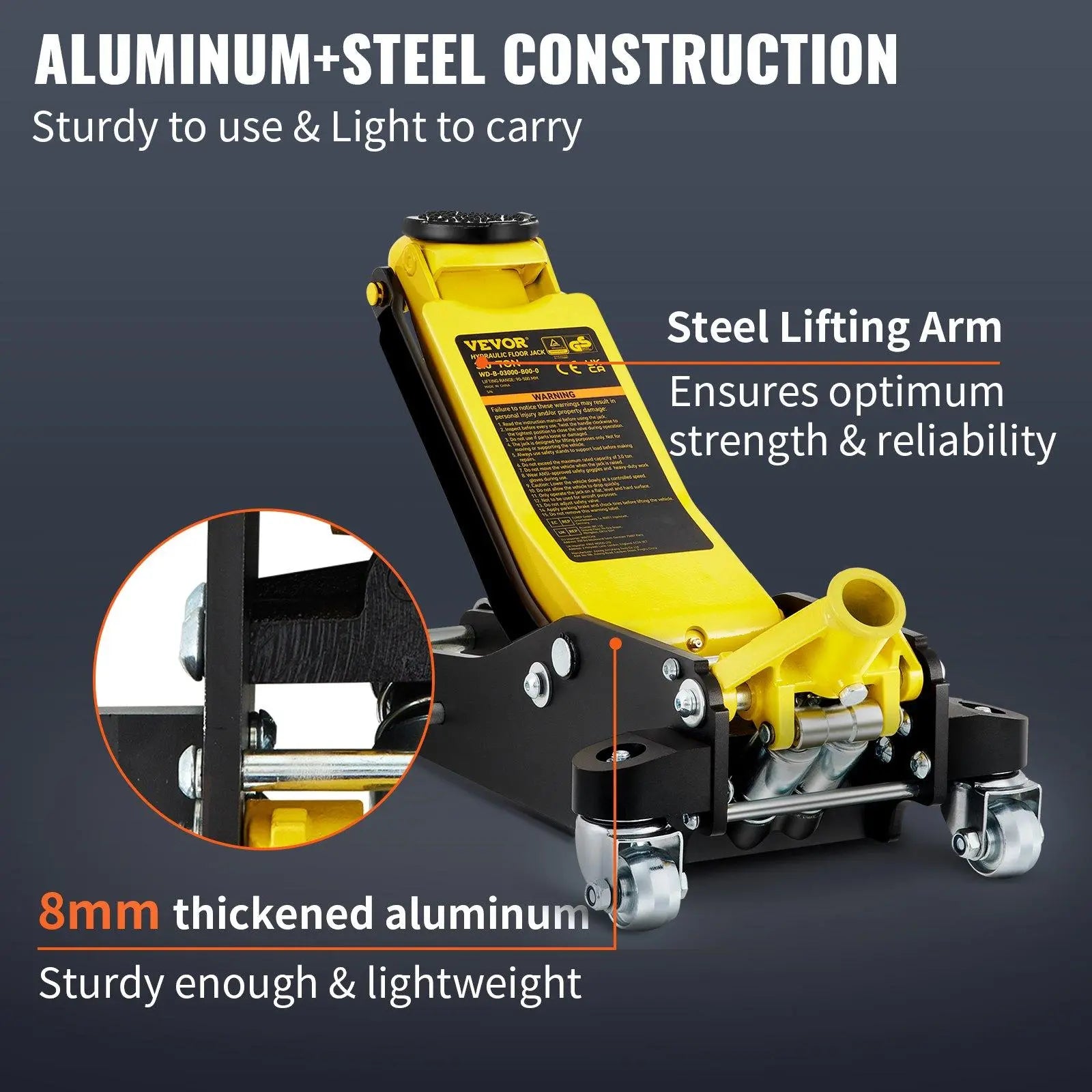 Vevor Low Profile Aluminum Steel Racing Floor Jack with Dual Pump Lift for Automotive Applications