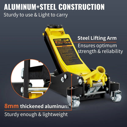 Vevor Low Profile Aluminum Steel Racing Floor Jack with Dual Pump Lift for Automotive Applications