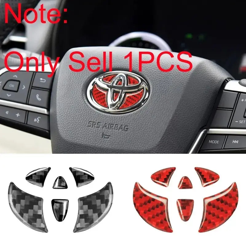 1 Count Carbon Fiber Car Steering Wheel Emblem Badge Sticker, Car Interior Decorative, Automotive Decoration, Auto Accessories for Toyota Corolla, Avalon, Supra, Prius and RAV4